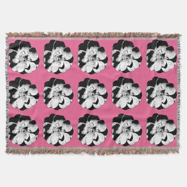 Monochrome Floral Pink Pop Throw Blanket (Front)