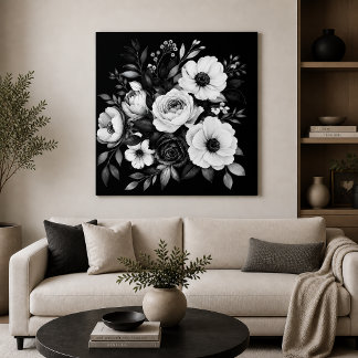 Monochrome Florals Canvas Print