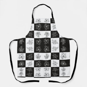 Monochrome Flowers and chequerboard pattern Apron