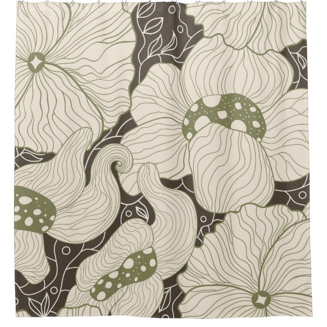 Monochrome Flowers Art Nouveau Seamless Shower Curtain (Front)