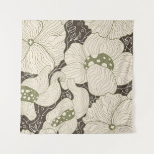 Monochrome Flowers Art Nouveau Seamless Tapestry