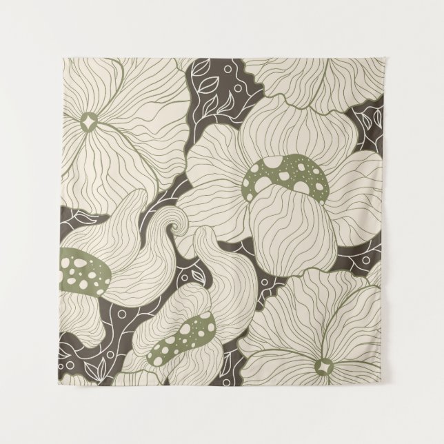 Monochrome Flowers Art Nouveau Seamless Tapestry (Front)