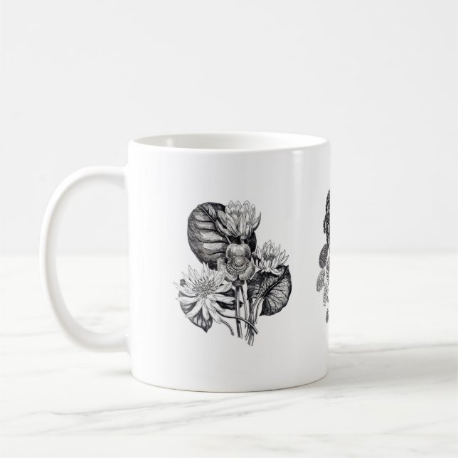 Monochrome flowers in black and white coffee mug (Left)