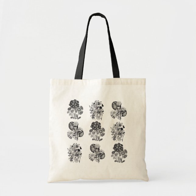 Monochrome flowers in black and white tote bag (Front)