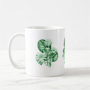 Monochrome flowers in green coffee mug
