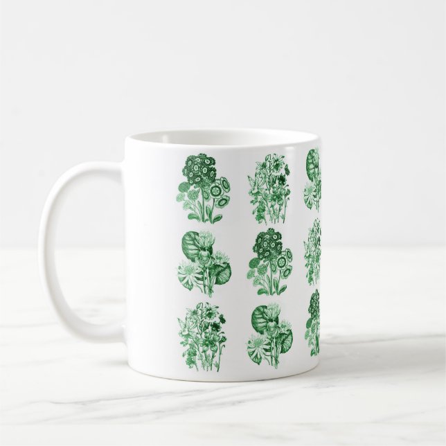 Monochrome flowers in green coffee mug (Left)