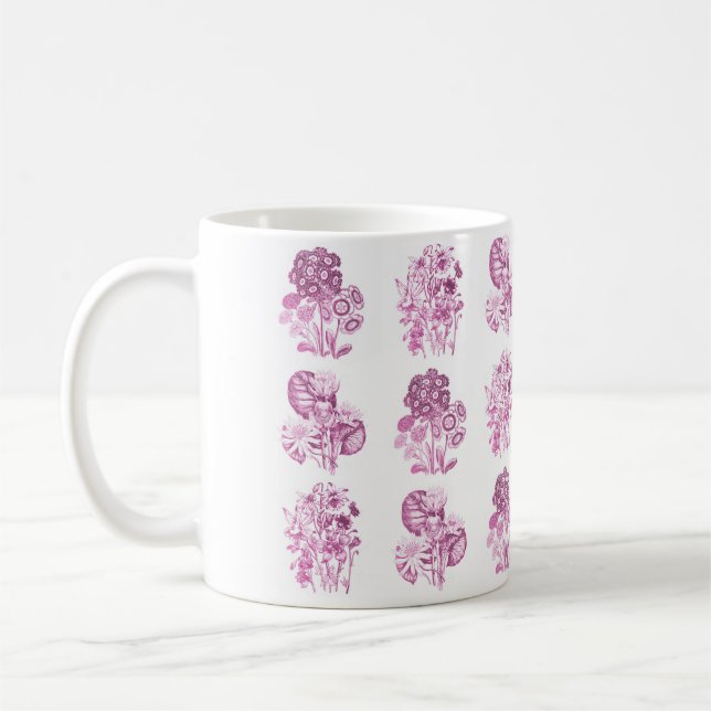 Monochrome flowers in pink coffee mug (Left)