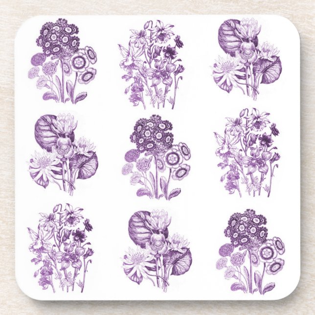 Monochrome flowers in purple coaster (Front)