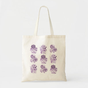 Monochrome flowers in purple tote bag