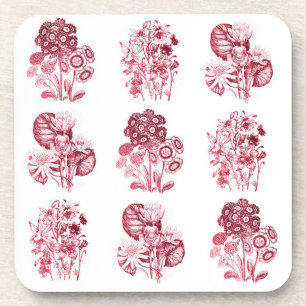Monochrome flowers in red coaster