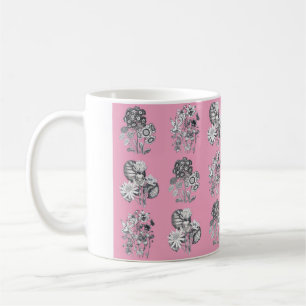 Monochrome flowers on pink background coffee mug
