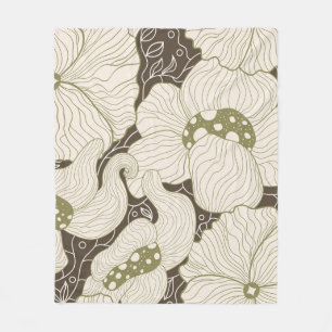 Monochrome flowers outline stylised elegant flower fleece blanket