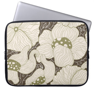 Monochrome flowers outline stylised elegant flower laptop sleeve