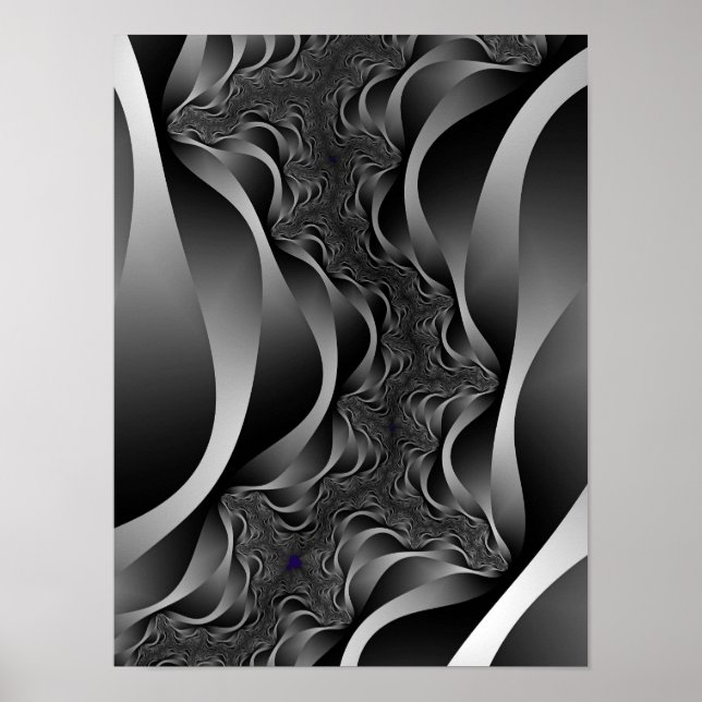 Monochrome Fractal Ribbons in Infinite Depth Poster (Front)