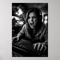 Monochrome Frenzy Gamer Portrait Poster