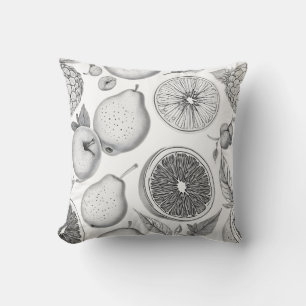 Monochrome Fruit Pattern with Botanical Elements Cushion