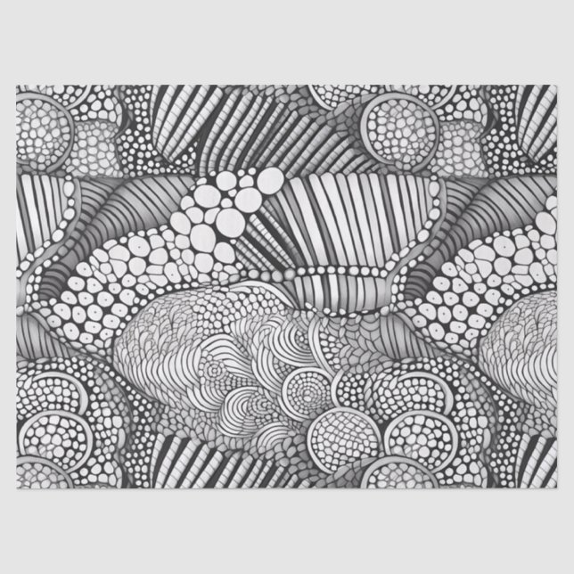 Monochrome Geometric Abstract Line Art Pattern Tissue Paper (Front)