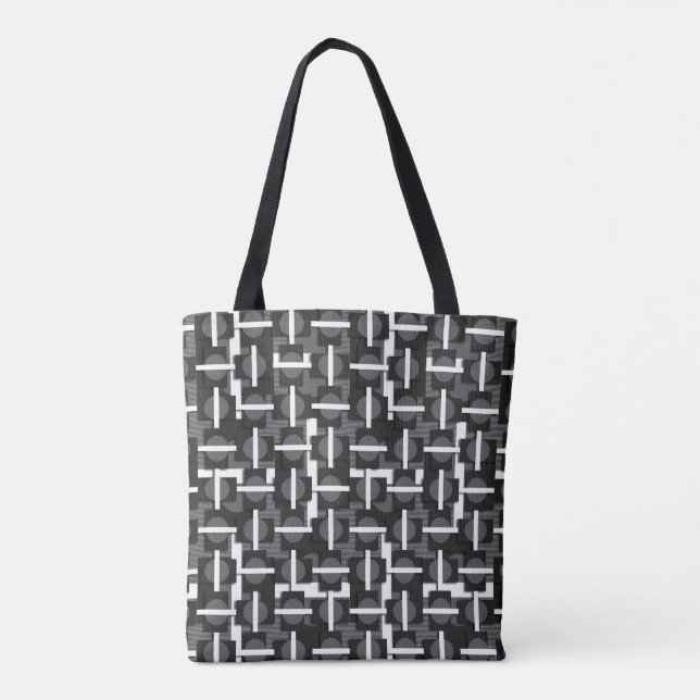 Monochrome Geometric Grid Tote Bag (Back)