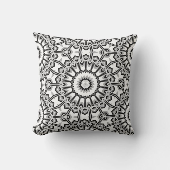 Monochrome Geometric Mandala Bloom Cushion (Front)