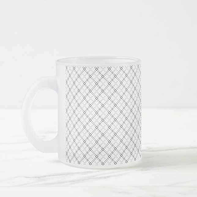 Monochrome Geometric Texture|Seamless Diamond Look Frosted Glass Coffee Mug (Left)
