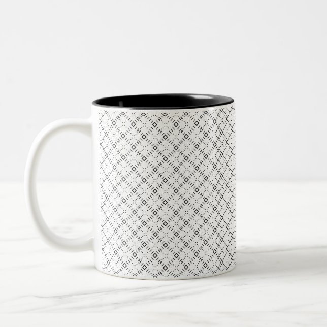 Monochrome Geometric Texture|Seamless Diamond Look Two-Tone Coffee Mug (Left)
