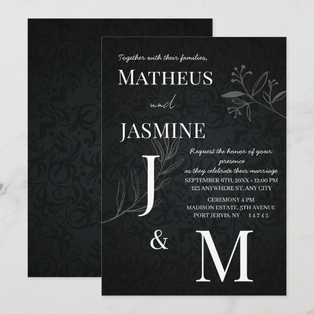 Monochrome German Und Script Wedding  Invitation (Front/Back)