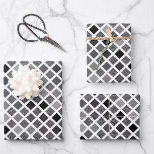 Monochrome Glitter Geometric Pattern Wrapping Paper Sheet
