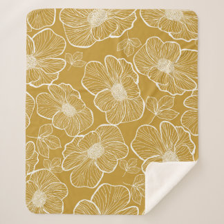 Monochrome Gold Floral: Abstract Seamless Sherpa Blanket