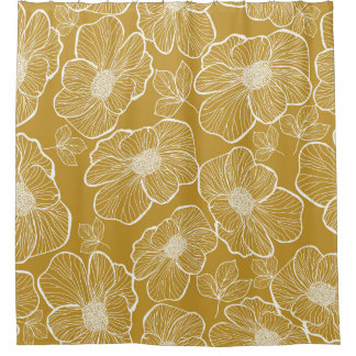 Monochrome Gold Floral: Abstract Seamless Shower Curtain
