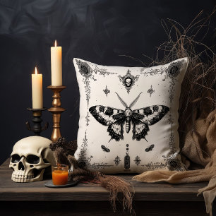 Monochrome Gothic Moth Cushion
