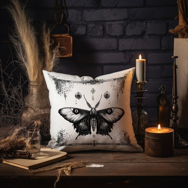 Monochrome Gothic Moth Cushion (Creator Uploaded)