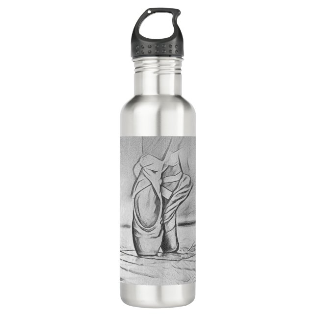 Monochrome Gray Ballet Shoes Elegant Dancer 710 Ml Water Bottle (Front)