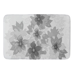 Monochrome Gray Hues Flowers  Bath Mat