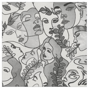 Monochrome Grayscale Faces repeat Fabric