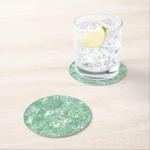 Monochrome Green Marble Round Paper Coaster