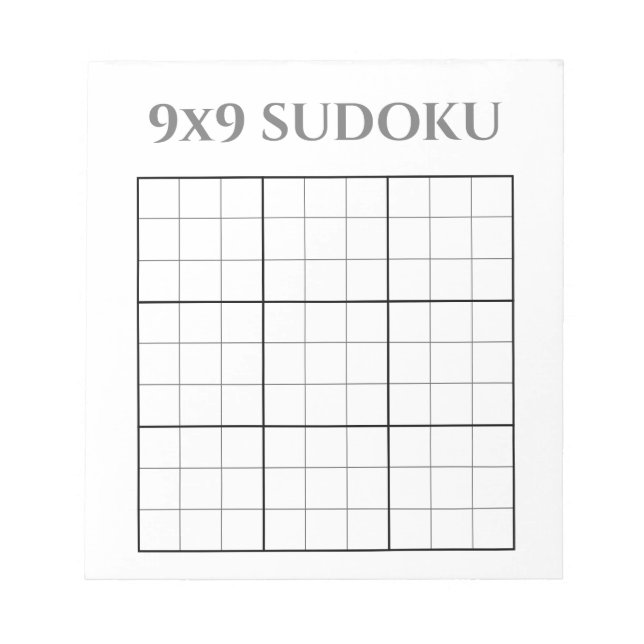 Monochrome Grey and White 9x9 Sudoku Template Notepad (Front)
