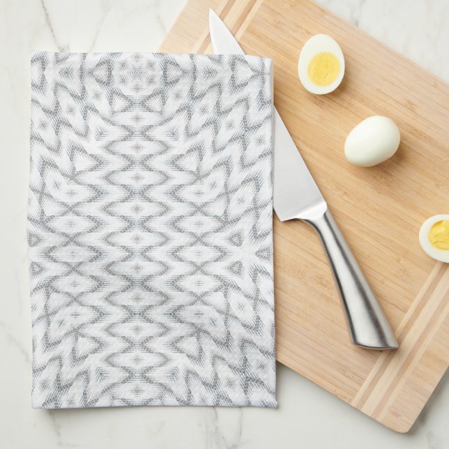 Monochrome grey and white geometric tea towel (Quarter Fold)