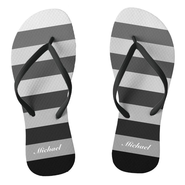 Monochrome Grey Block Stripes Pattern Jandals (Footbed)