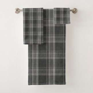 Monochrome grey Chequered Bath Towel Set