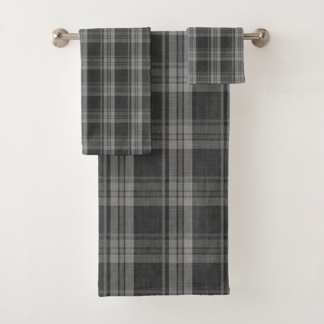 Monochrome grey Chequered Bath Towel Set (Insitu)