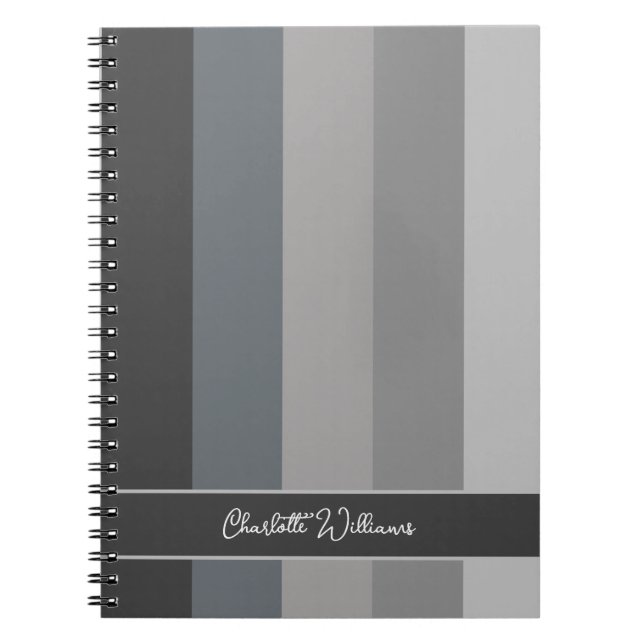 MONOCHROME GREY COLOR STRIPE LINE PATTERN NAME NOTEBOOK (Front)