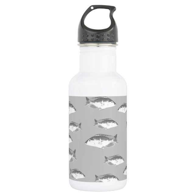 Monochrome grey fish 532 ml water bottle (Front)