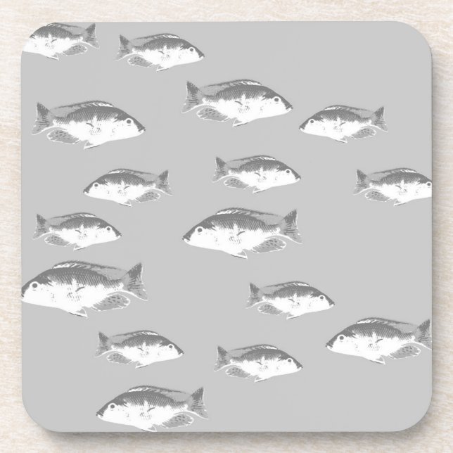 Monochrome grey fish coaster (Front)
