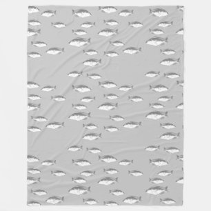 Monochrome grey fish fleece blanket