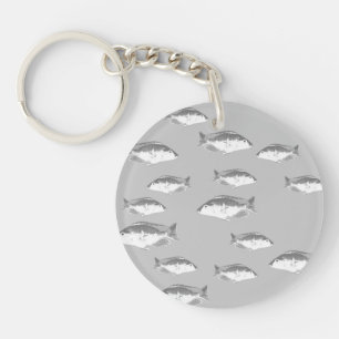 Monochrome grey fish key ring