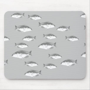 Monochrome grey fish mouse pad