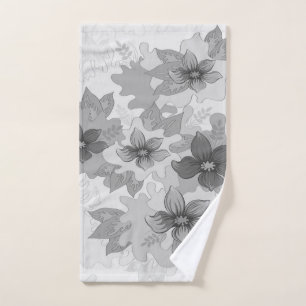 Monochrome Grey Hues Flowers  Hand Towel
