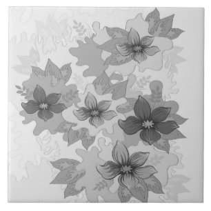 Monochrome Grey Hues Flowers Tile