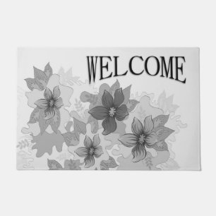 Monochrome Grey Hues Flowers Welcome Doormat