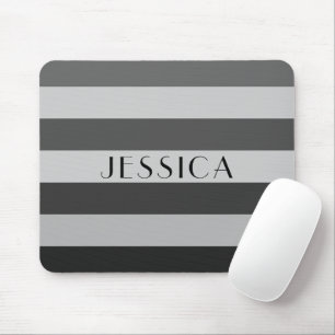 Monochrome Grey Striped Pattern Name Personalised Mouse Pad